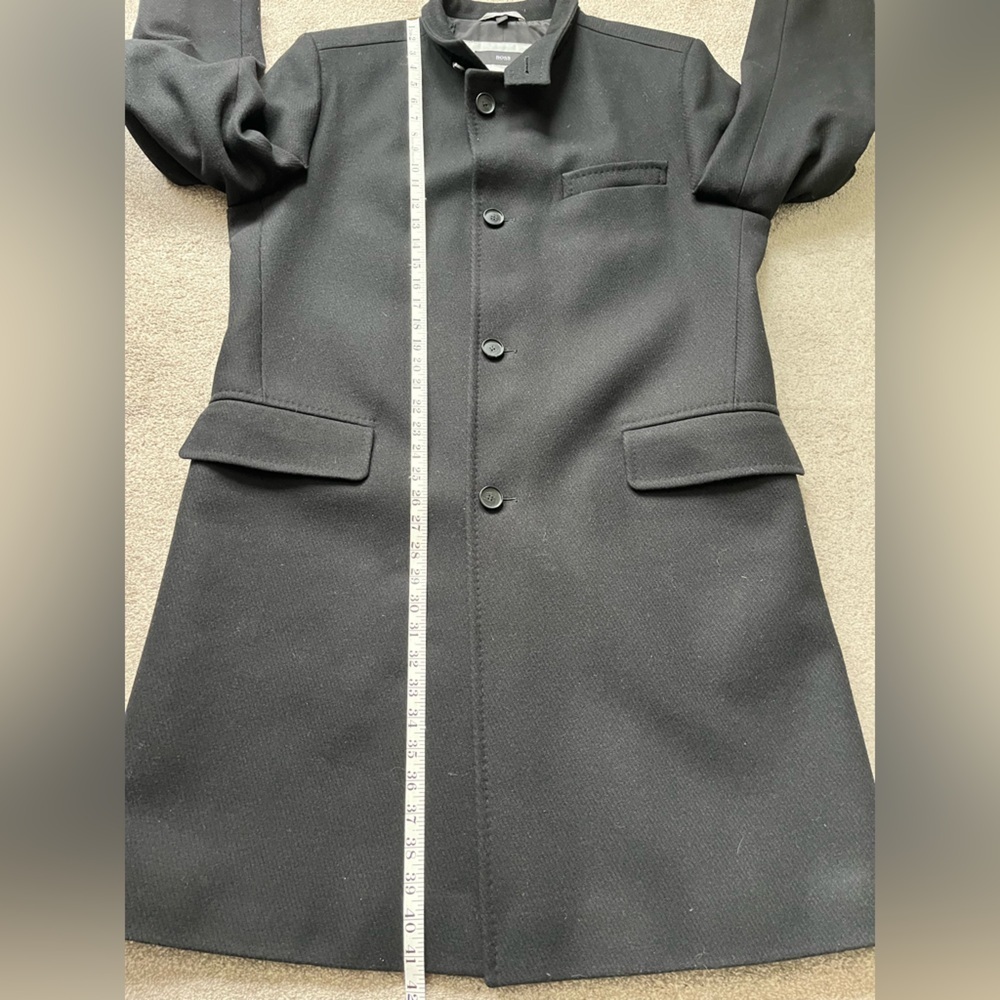 Mens Hugo Boss Premium Wool Pea Coat Top Coat Size 44R The Sintrax Black - Picture 14 of 15